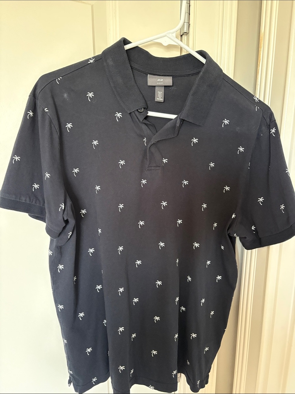 H&M Men's Black Polo with White Palm Motif
